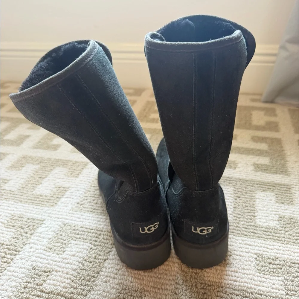 UGG Black Suede Mid-Calf Shearling Lined Booties